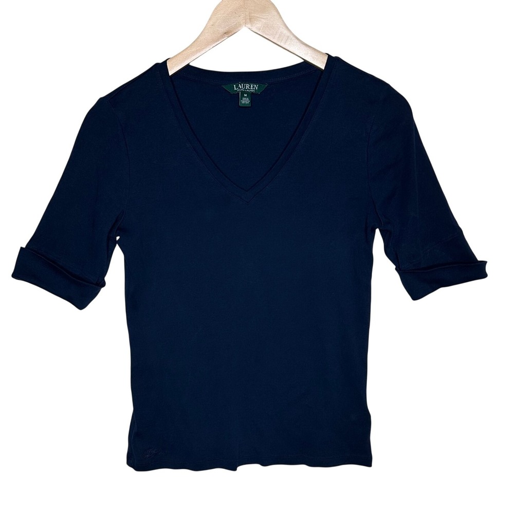 Lauren Ralph Lauren V-neck Half Sleeve Shirt size Medium Dark Blue